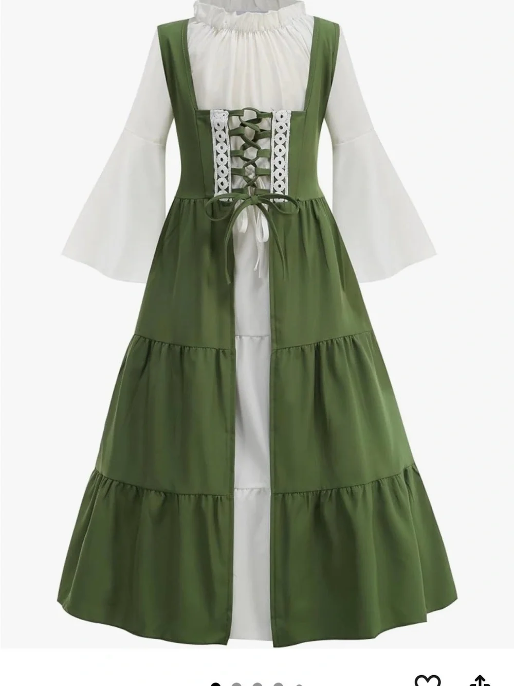 Green and White Kids Renaissance Peasant Dress Costume